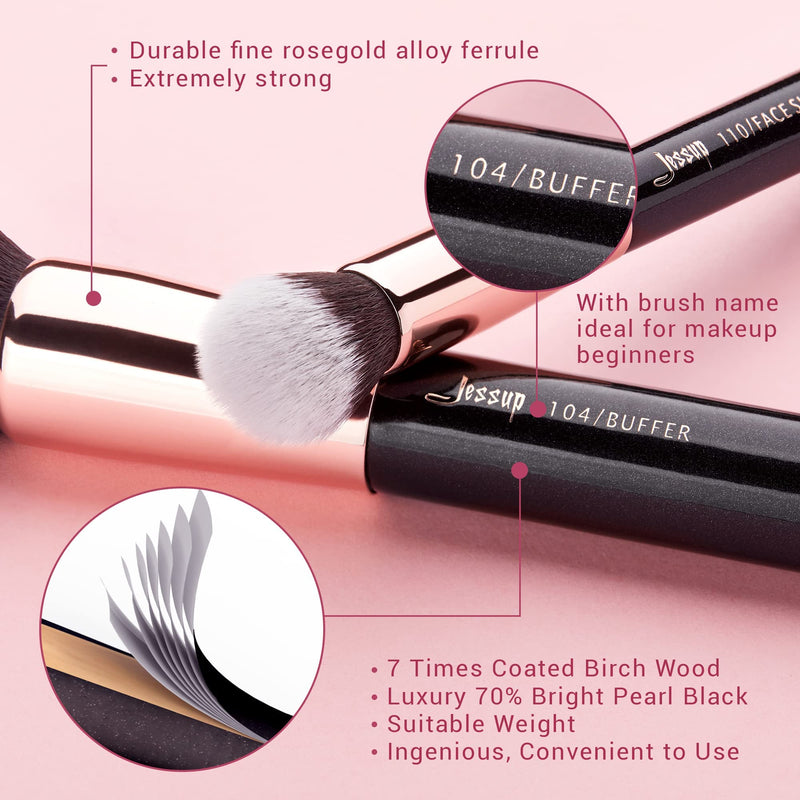 [Australia] - Jessup 15Pcs Rose Gold/Black Professional Makeup Brushes Set Make up Brush Tools kit Foundation Powder Definer Shader Liner T160 Rose Gold/Pearl Black 