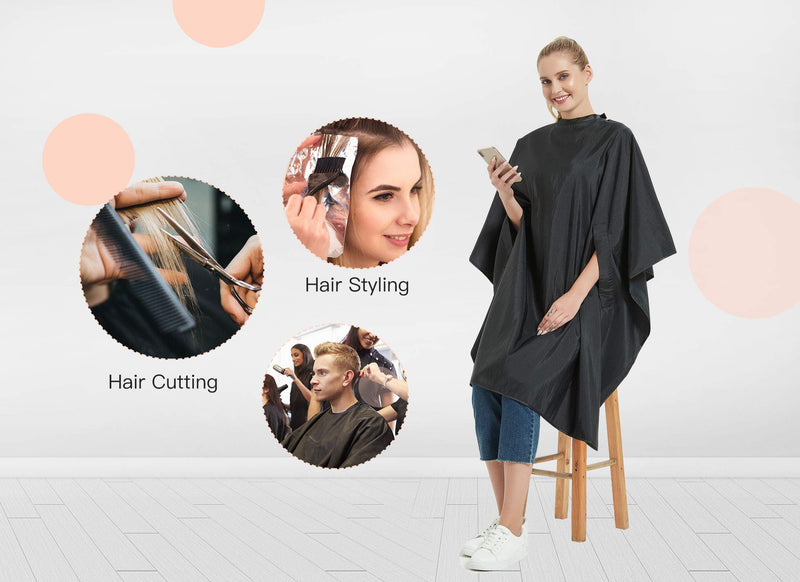 [Australia] - Hair Cutting Cape with Snaps Closure, Salon Hairdressing Styling Barber Cape with Hand Holes-51 x 58 Inches, Black 