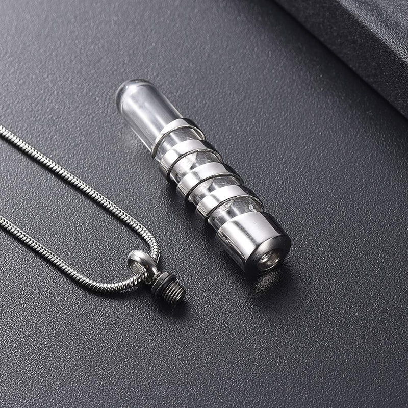 [Australia] - Glass Cremation Urn Jewelry for Ashes Holder Necklace Keepsake Memorial Pendant Timeless Tube Cremation Jewelry Hourglass Locket for Women Men Silver 