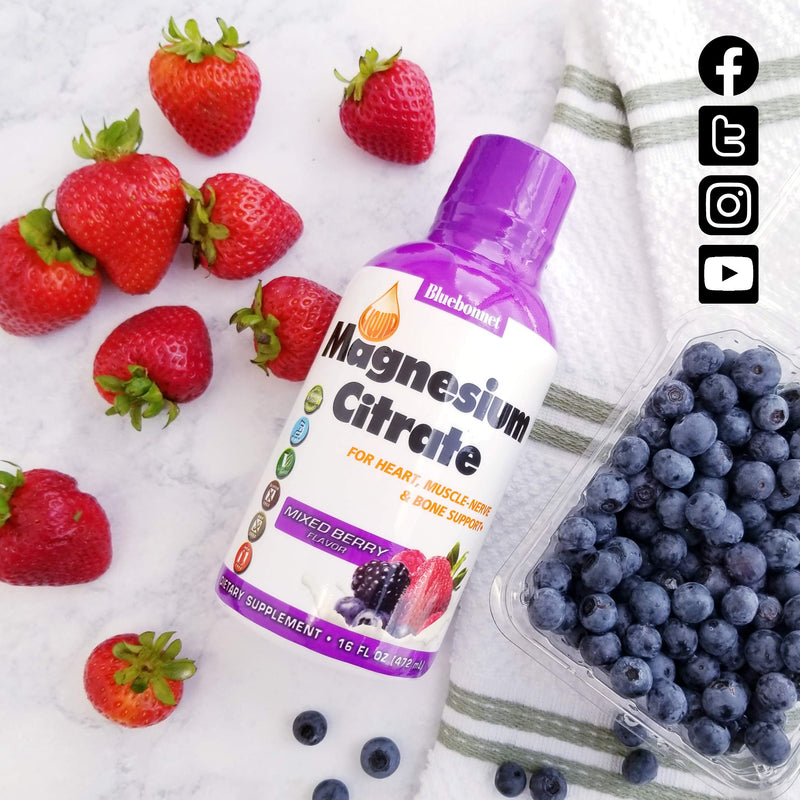[Australia] - Bluebonnet Liquid Magnesium Citrate 420mg Mixed Berry Immune, Heart, Muscle, Nerve & Bone Health, Calm Body & Mind, Stress & Sleep Support, Non-GMO, Vegan, Gluten-Free, White, 16 Fl Oz 