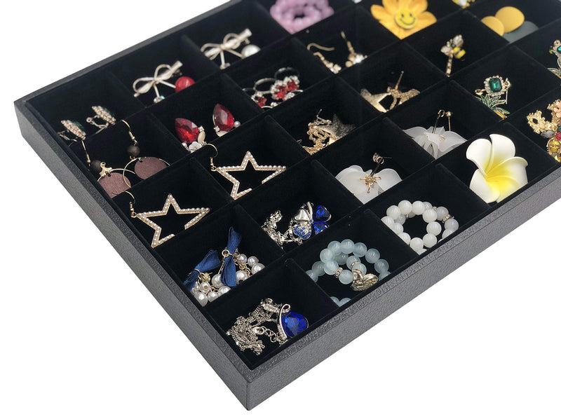 [Australia] - Stratalife Velvet Stackable Jewelry Organizer Tray Removable Jewelry Display Case Storage Showcase in Drawer (30 Grid) 30 Grid 