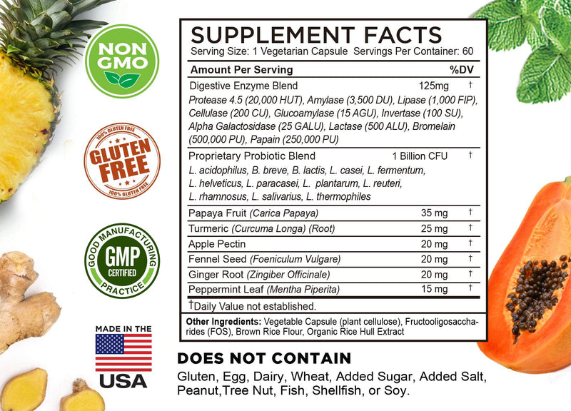 [Australia] - FarmHaven Digestive Enzymes with 18 Probiotics & Herbs | Papaya, Bromelain, Protease & More for Lactose Absorption & Better Digestion | Helps Bloating, Gas, Constipation | Vegetarian, 60 Capsules 