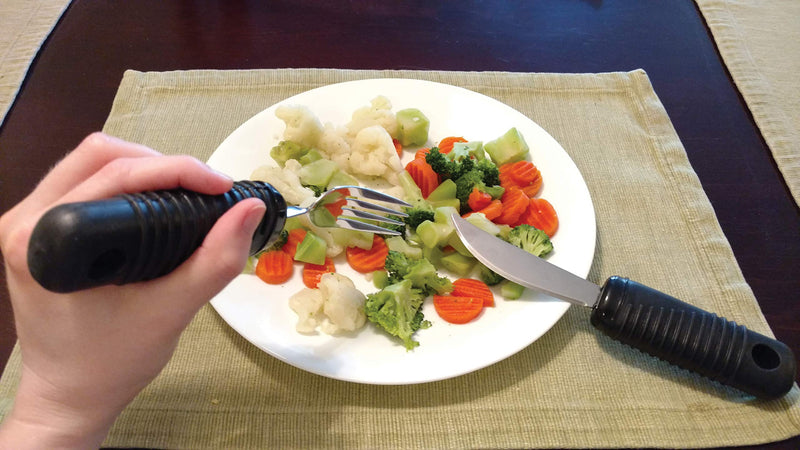 [Australia] - Blue Jay Make Eating Easier Big Grip Utensil Set - Arthritis Aid Silverware Set, 1.5in Ribbed Made with Ribbed Rubber Handles and Stainless Steel, for Weak Grip, Latex-Free, Eating Aids 