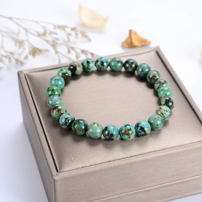 [Australia] - Cherry Tree Collection | Small, Medium, Large Sizes | Gemstone Beaded Stretch Bracelet | 8mm Round Beads African Turquoise 