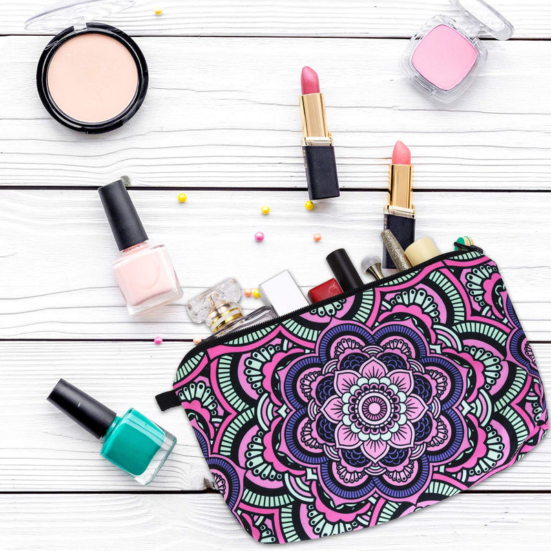 [Australia] - 8 Pieces Makeup Bag Toiletry Pouch Bag Waterproof Travel Cosmetic Bag with Mandala Flowers Design, 8 Styles (Half Round Mandala Flowers) Half Round Mandala Flowers 