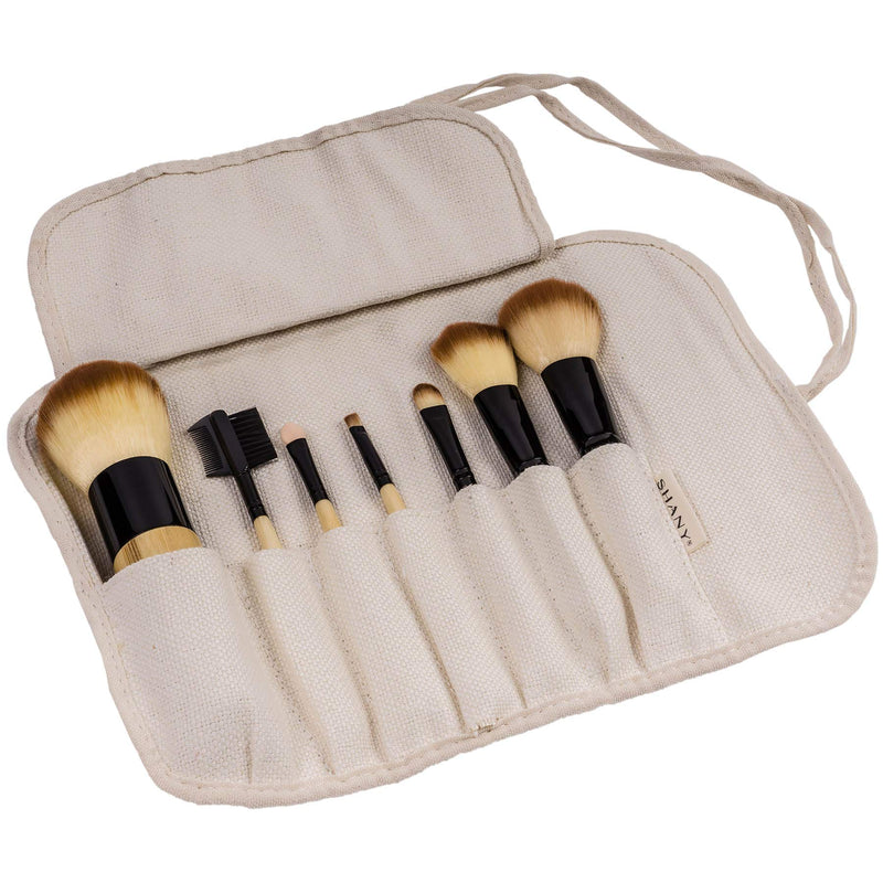 [Australia] - SHANY Bamboo Brush Set - Vegan Brushes With Premium Synthetic Hair & Cotton Pouch - 7pc 