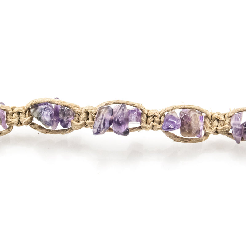 [Australia] - BlueRica Braided Hemp Cord Anklet Bracelet with Semi Precious Gemstone Chips (Amethyst) 