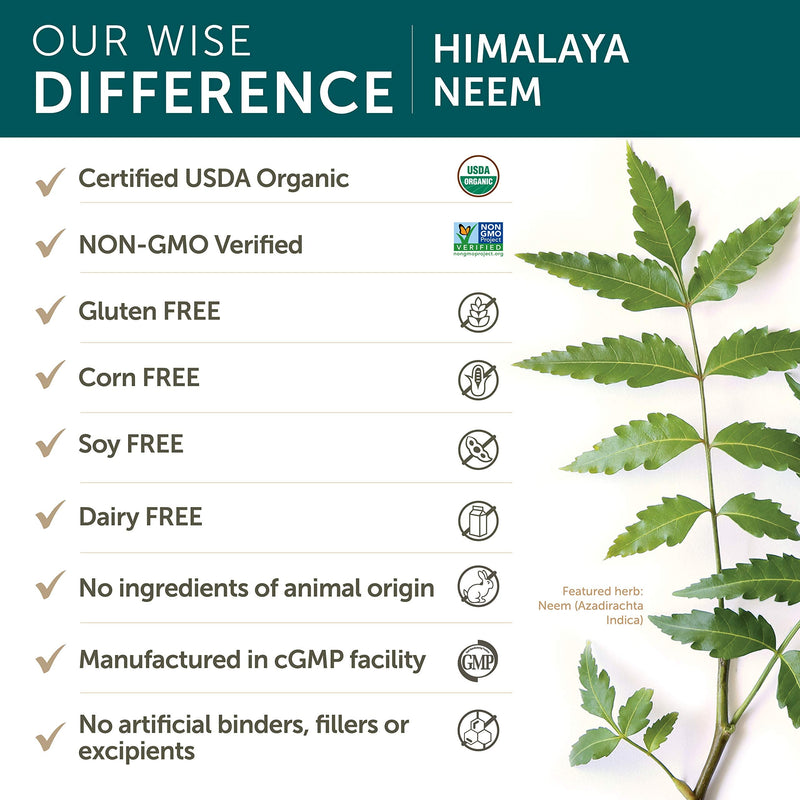 [Australia] - Himalaya Organic Neem, Mild Acne Relief for Clear, Smooth & Radiant Looking Skin, 600 mg, 60 Caplets, 2 Month Supply 