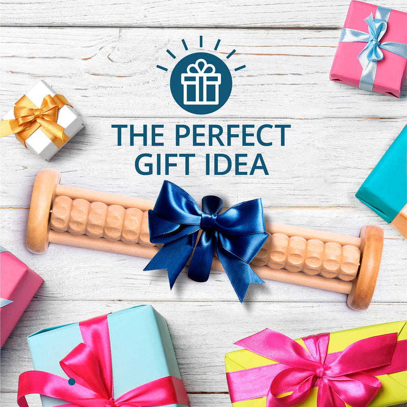 [Australia] - TheraFlow Foot Massage Roller - Plantar Fasciitis & Stress Relief, Reflexology Massager for Diabetic Neuropathy - Relieves Pain Through Acupressure, Relaxation Gift for Women - Dual, Wooden Small - S 