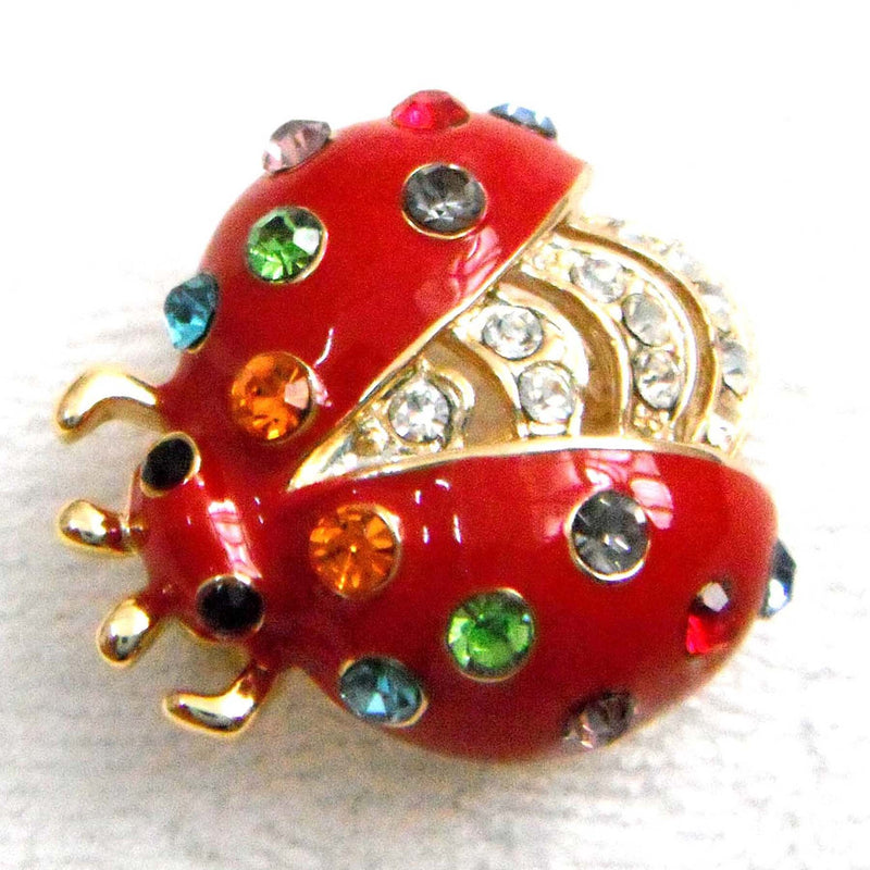 [Australia] - Navachi 18k Gold Plated Colorful Crystal Smooth Enamel Bug Ladybug Brooch Pin Red 
