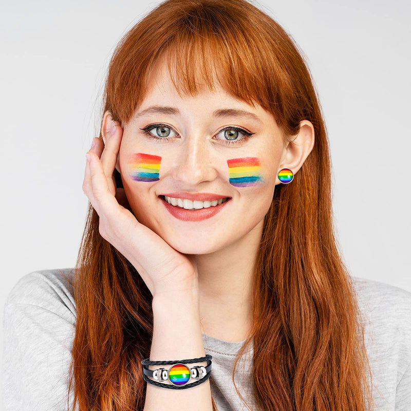 [Australia] - Pride Day Bracelets Necklace Ear Stud Earring Ring– LGBT Gay Rainbow Jewelry Accessories 4PCS 