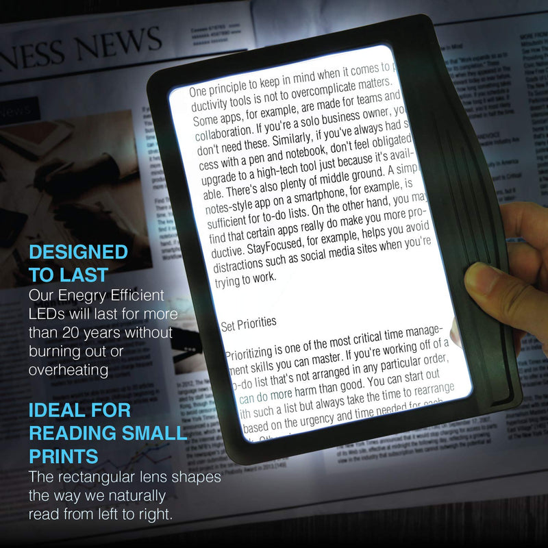 [Australia] - MagniPros 3X Large Ultra Bright LED Page Magnifier with 12 Anti-Glare Dimmable LEDs (Provide More Evenly Lit Viewing Area & Relieve Eye Strain)-Ideal for Reading Small Prints & Low Vision & Aging Eyes Black 