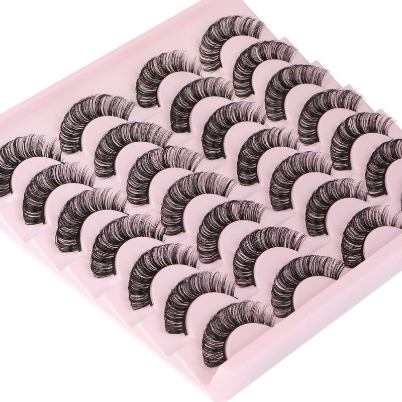 [Australia] - Newcally Russian Strip Lashes D Curl Wispy Fluffy False Eyelashes Natural Thick Volume Faux Mink Eye Lashes Reusable Handmade Like Fake Lashes Extension 14 Pairs A- THICK 