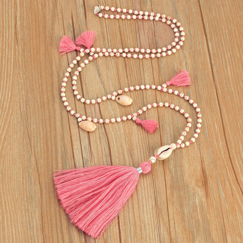 [Australia] - KELITCH Beaded Necklace Bib Chain Multicolor Tassel Long Strand Beach Friendship Necklace Pink 80E 