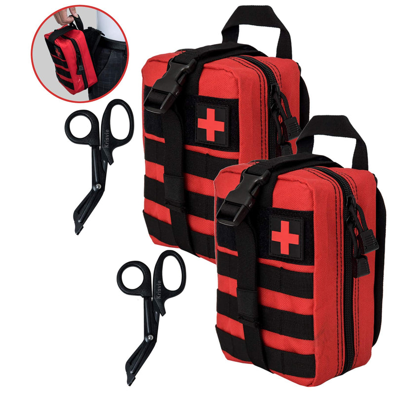 [Australia] - Krisvie 2Pack First Aid Molle Pouch EMT Pouch Detachable Tactical Medical Bag for Outdoor Activities with Shear Red 