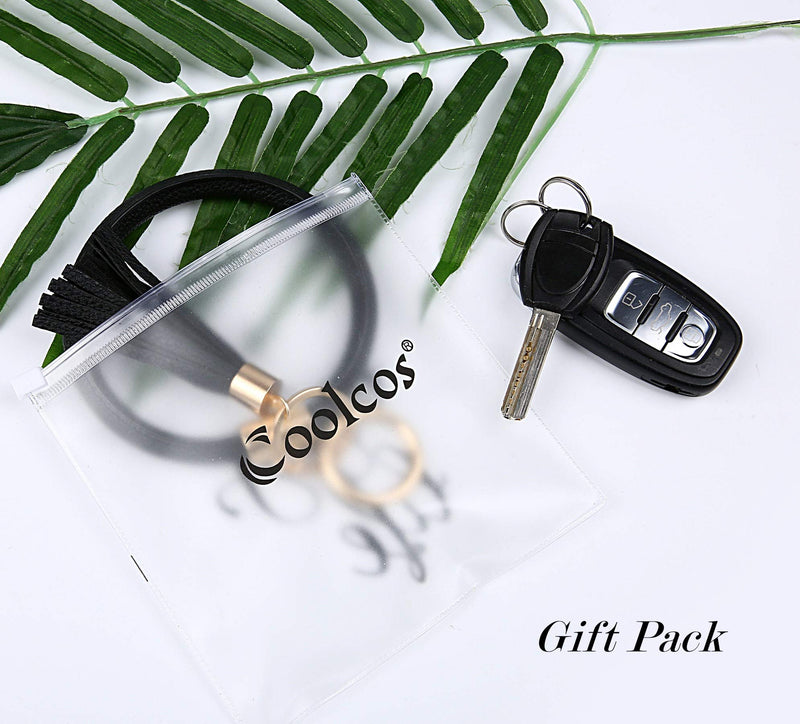 [Australia] - Coolcos Key Ring Bracelet Wristlet Keychain Bangle Keyring - Portable Leather Tassel Bracelet Keys Holder Women Gift 1-black Upgrade 