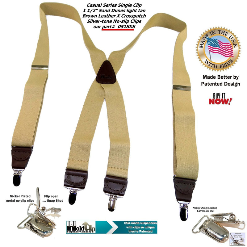 [Australia] - Holdup Suspender Company's Sand Dunes Tan Casual Series X-back Suspenders with Silver-tone No-slip Clips 