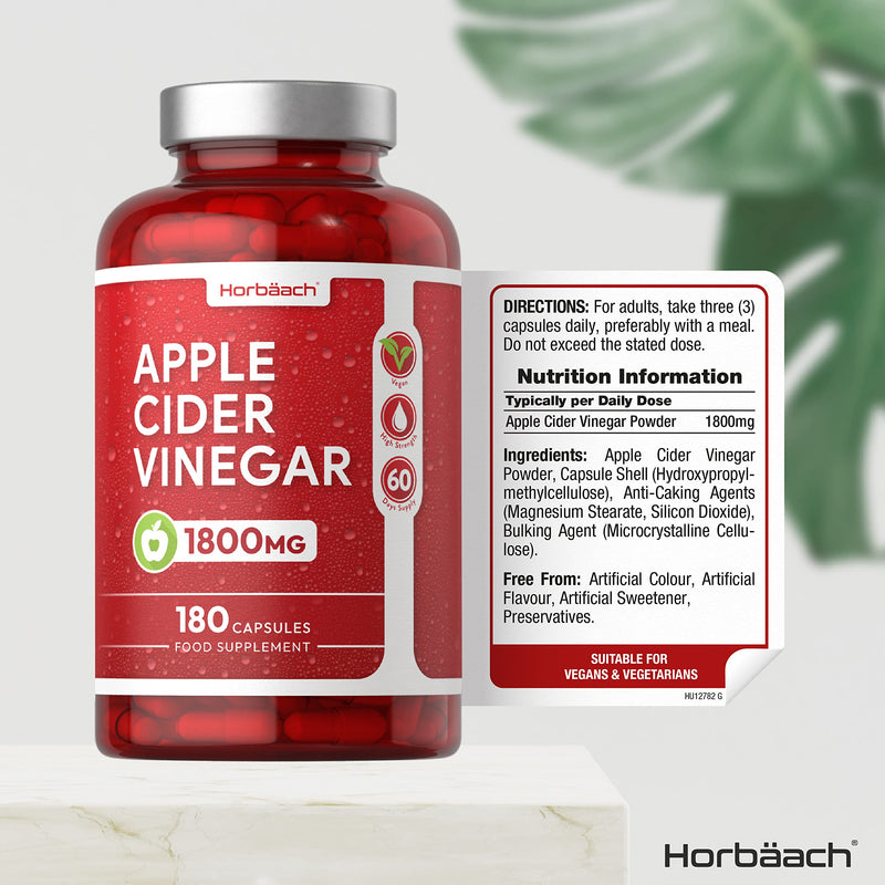 [Australia] - Apple Cider Vinegar Capsules | 1800mg 180 Count | High Strength | by Horbaach 180 Count (Pack of 1) 