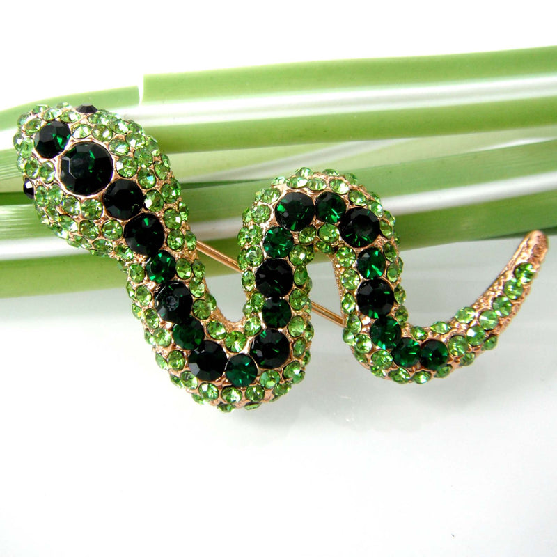 [Australia] - Navachi 18k Gold Plated Crystal Snake Brooches & Pins Green 