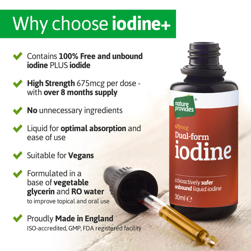 [Australia] - Natural Dual-Form Iodine : 100% Free and Unbound Iodine / Iodide Supplement. 675mcg (30ml) for Energy, Mood & Metabolism. Made in The UK. 