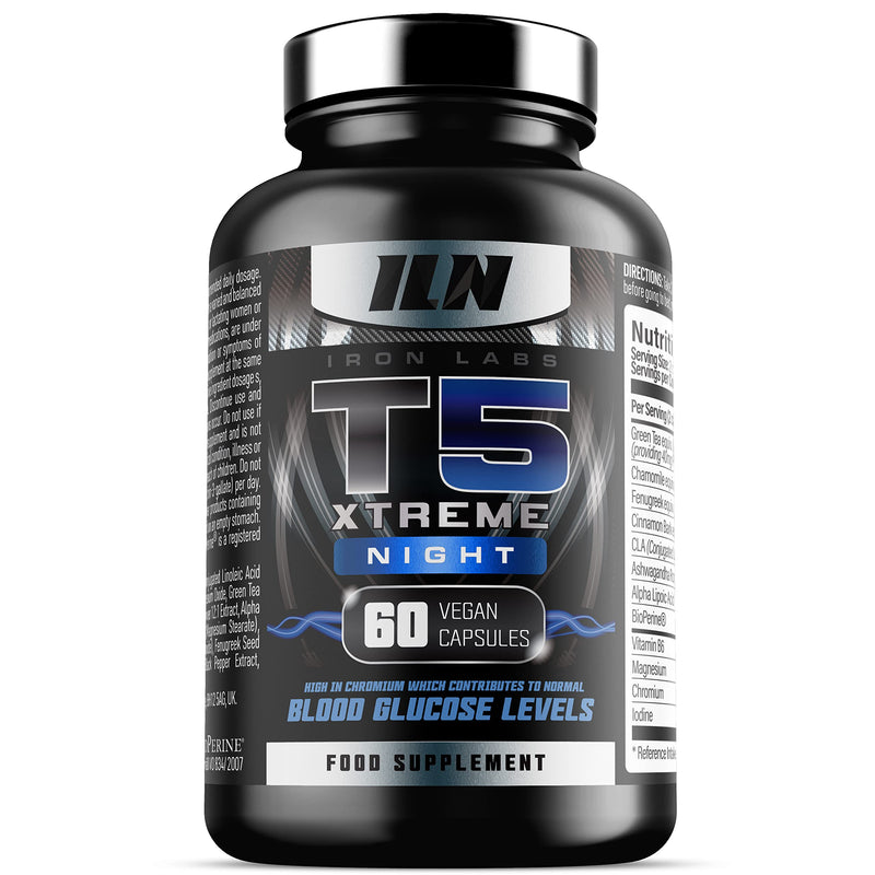 [Australia] - Iron Labs T5 Xtreme Night - Potent Overnight Formulation - Keto Friendly - with CLA, Green Tea, Chromium & Alpha Lipoic Acid (60 Vegan Capsules) Night Edition 