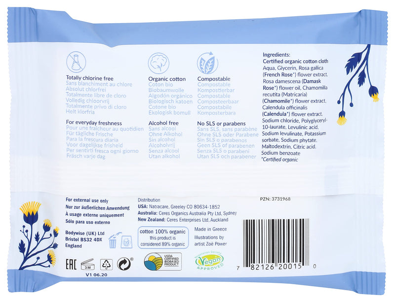 [Australia] - Natracare Organic Cotton Intimate Wipes Infused with Organic Essential Oils of Chamomile, Calendula and French Rose, 12 Wipes per Pack (1 Pack, 12 Wipes Total) 12 Count (Pack of 1) 