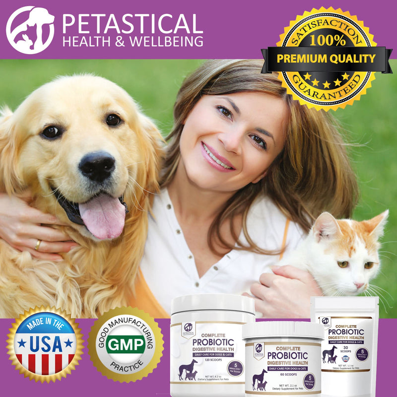 [Australia] - Petastical Probiotics for Dogs and Cats, 5 BILLION CFU Max Strength Canine Feline Probiotic Powder for Digestive Health Pet Supplement, 60 Powder Scoop 60 Scoop 