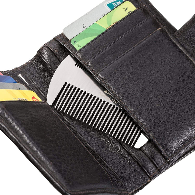 [Australia] - Metal Hair&Beard Comb - AhfuLife® EDC Credit Card Size Comb Perfect for Wallet and Pocket - Anti-Static Dual Action Beard Comb (Stainless Steel Comb (2 Pcs)) Stainless Steel Comb (2 Pcs) 