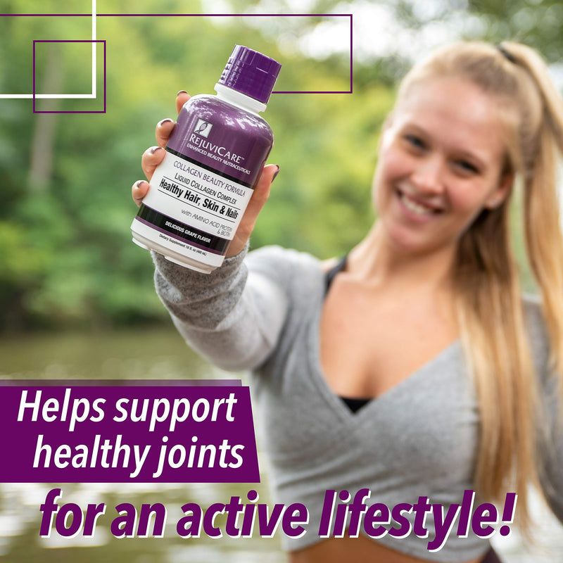 [Australia] - Rejuvicare Liquid Collagen Beauty Formula with Amino Acids, Protein and Biotin, Delicious Grape Flavor, Purple 16 oz ,32 servings 16 Fl Oz (Pack of 1) 