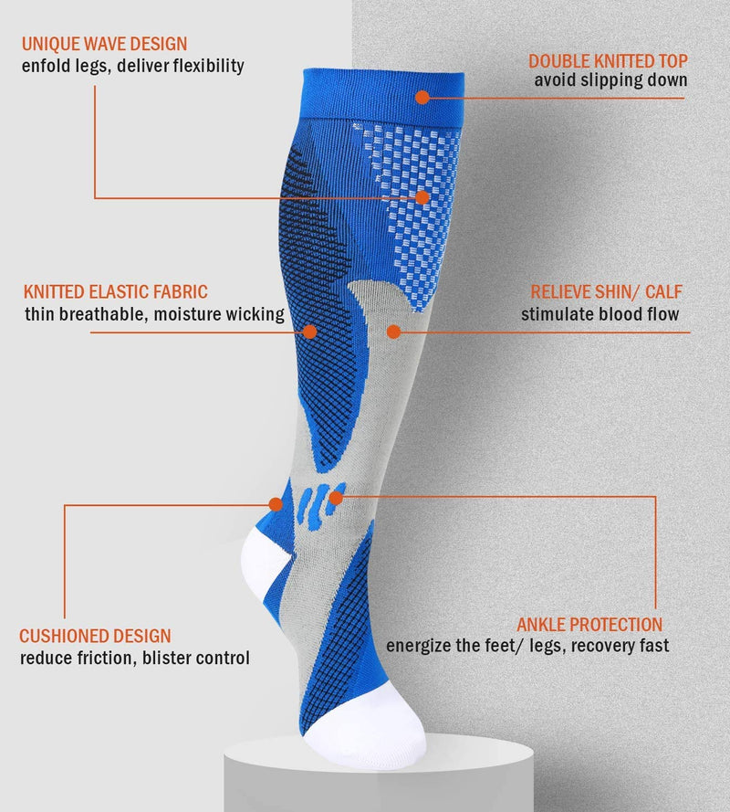 [Australia] - Compression Socks (3 Pairs) for Men Circulation 20-30 mmhg Medical Compression Stockings Women Nursing Black S-M 