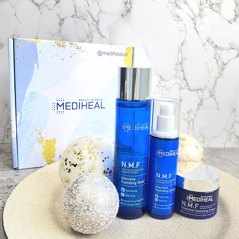 [Australia] - MEDIHEAL N.M.F Skincare Hydrating Starter Set, 3 Piece Daily Morning Night-time Face Routine | Treat Dull, Tired-looking, Dry Skin, Starter Kit Beauty Gift 