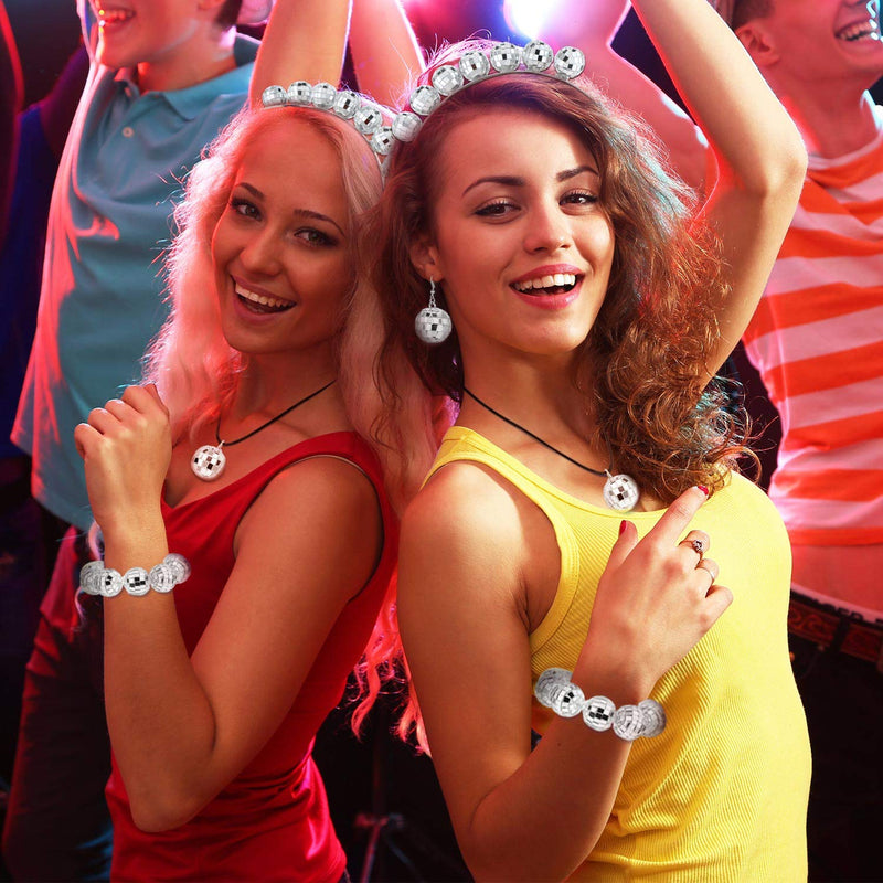 [Australia] - Hicarer 70s Disco Costume Disco Ball Earrings Disco Ball Necklace Disco Ball Bracelet Disco Ball Headband for Women 
