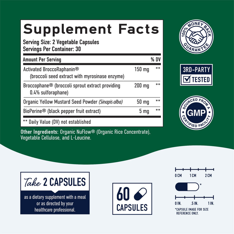 [Australia] - Sulforaphane Supplement 19mg Real Stabilized Sulforaphane | 405mg Complex | 125mg of Glucoraphanin & Myrosinase | from Broccoli Sprouts & Seed Extract | Antioxidant, Detoxification, Cellular Health 