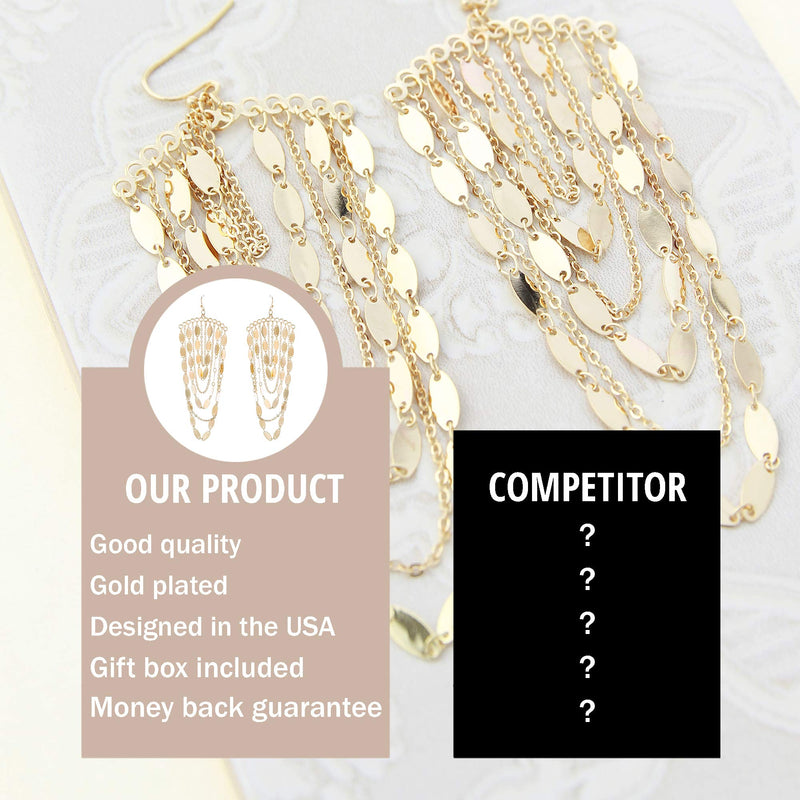 [Australia] - Bohemian Boho Tassel Dangle Drop Earrings for Women – Lightweight Filigree Gypsy Coin Chandelier Disc Charm Hoops – included Gift Box Chandelier - Gold 