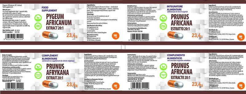 [Australia] - Pygeum Africanum 20000mg Equivalent (100mg of 20:1 Extract) 90 Vegan Capsules, 13% phytosterols, Certificate of Analysis by AGROLAB Germany, High Strength, Gluten and GMO Free 