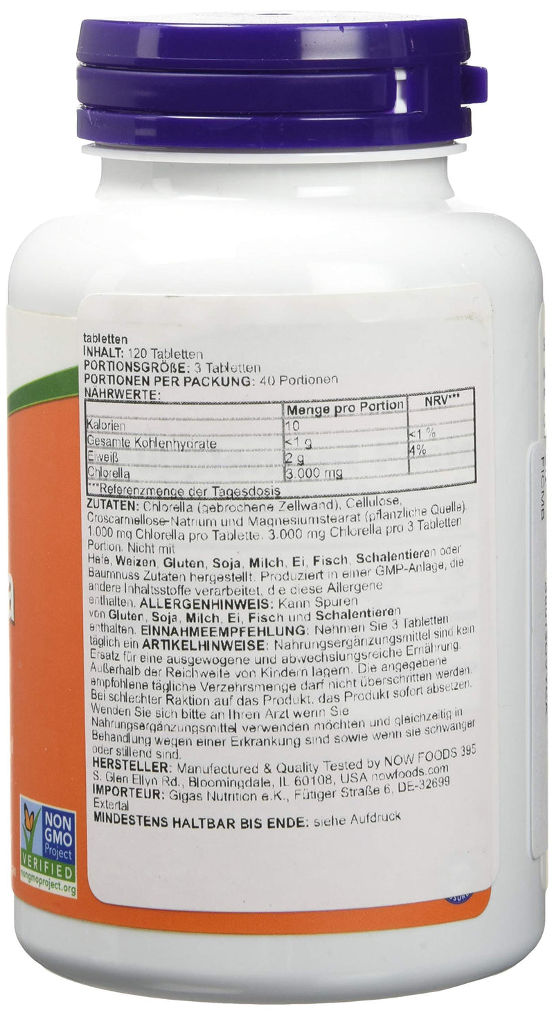 [Australia] - NOW Supplements, Chlorella 1000 mg with naturally occurring Chlorophyll, Beta-Carotene, mixed Carotenoids, Vitamin C, Iron and Protein, 120 Tablets 