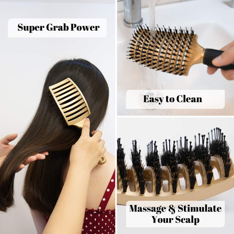 [Australia] - Boar Hair Brushes 2 Pack, Suitable for Men, Women & Kids’ Long Curly Wet or Dry Hair, HIPPIH Hairbrush for Thick Hair Can Adds Shine and Makes Hair Smooth Black and Brown 