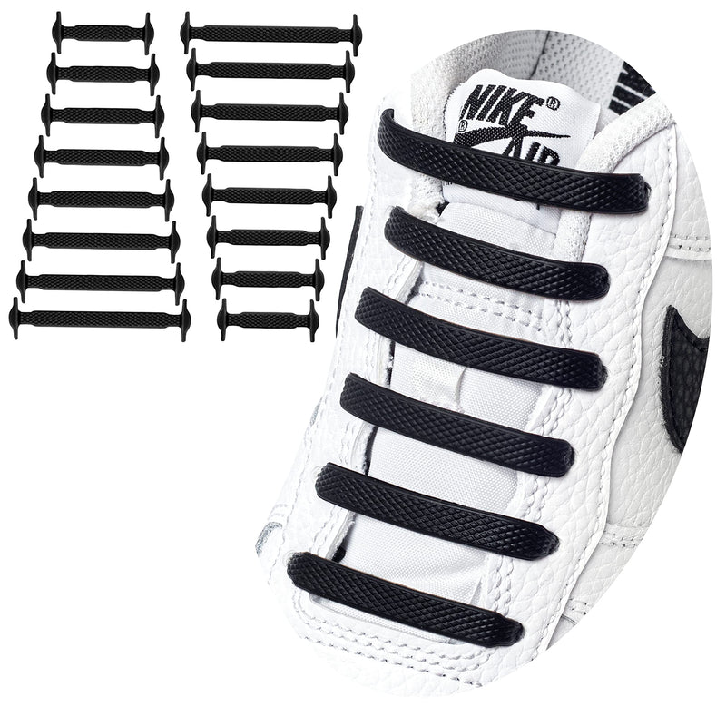 [Australia] - RECKNEY No Tie Shoe Laces for Kids and Adults, Elastic Laces for Trainers, Silicone Tieless Flat Shoelaces for Running Shoes Black 