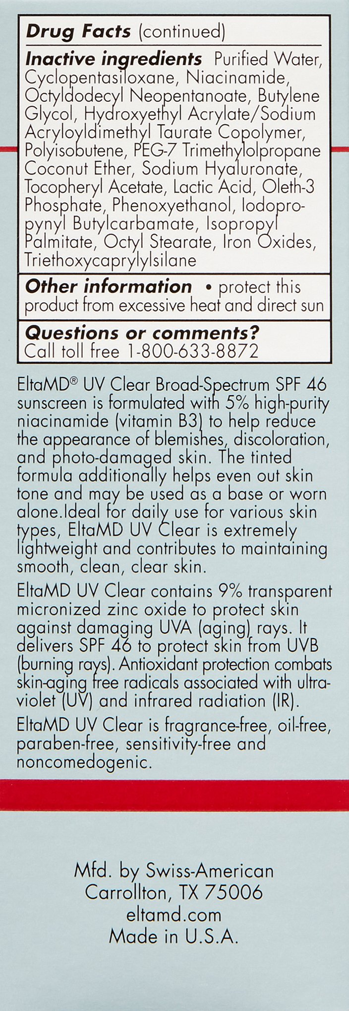 [Australia] - EltaMD UV Clear Tinted Face Sunscreen Broad-Spectrum SPF 46 Face Sunscreen for Sensitive Skin or Acne-Prone Skin, Oil-Free, Lightweight, Sheer, Mineral-Based Face Sunscreen with Zinc Oxide, 1.7 oz 