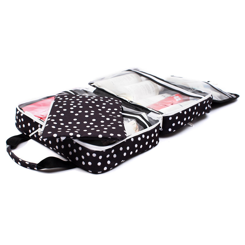 [Australia] - Large Hanging Toiletry Cosmetic Bag For Women - XL Hanging Travel Toiletry And Makeup Organizer Bag With Many Pockets (black polka dot) black polka dot 