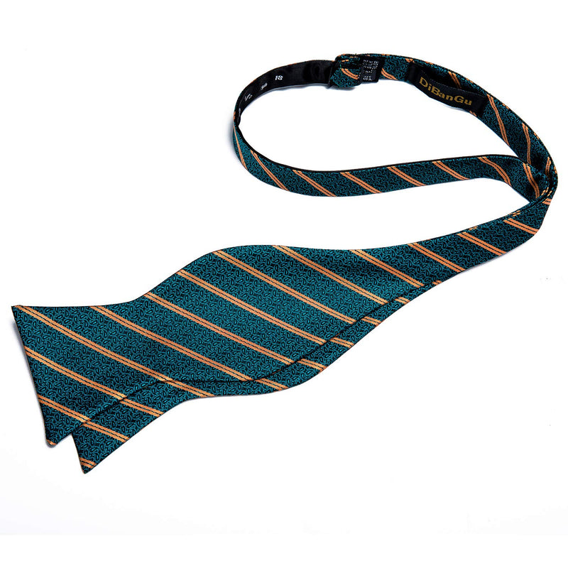 [Australia] - DiBanGu Plaid Striped Self Bow Tie for Men Silk Woven Bowtie Pocket Square Cufflinks Wedding Party 21 Teal 