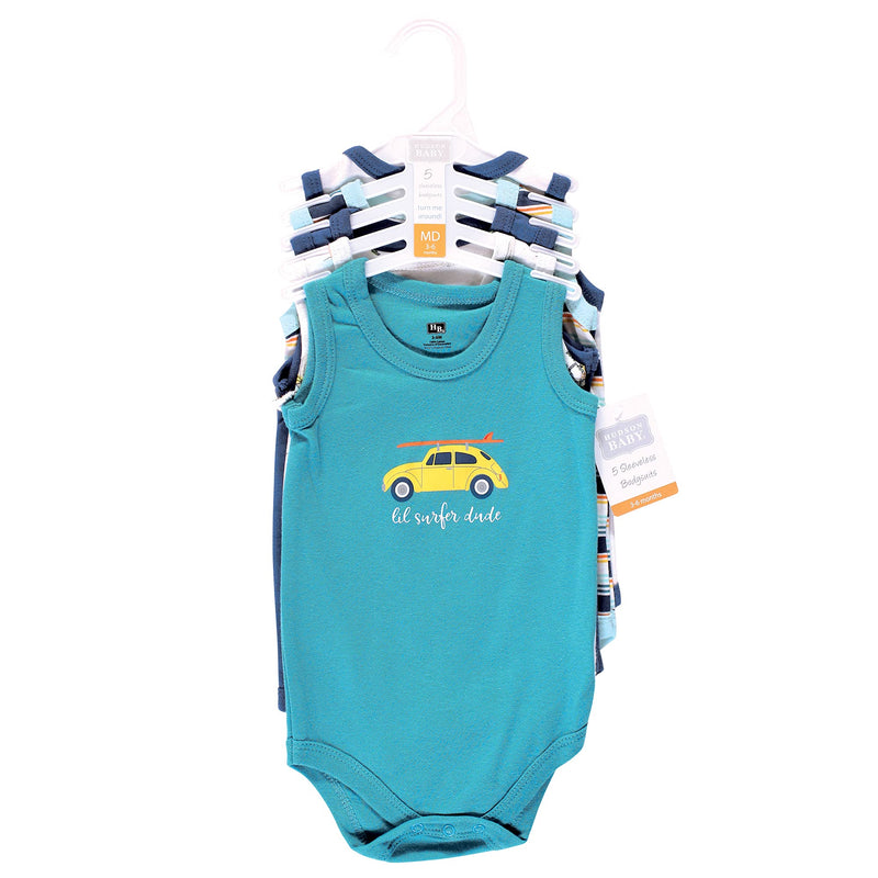 [Australia] - Hudson Baby Unisex Baby Cotton Sleeveless Bodysuits 0-3 Months Surfer Dude 