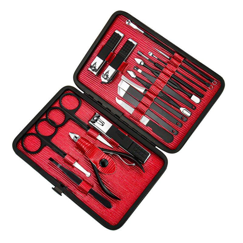 [Australia] - ZIZZON Manicure Set 18 in 1 Professional Pedicure Set Nail scissors Grooming Kit with Leather Travel Case Black 