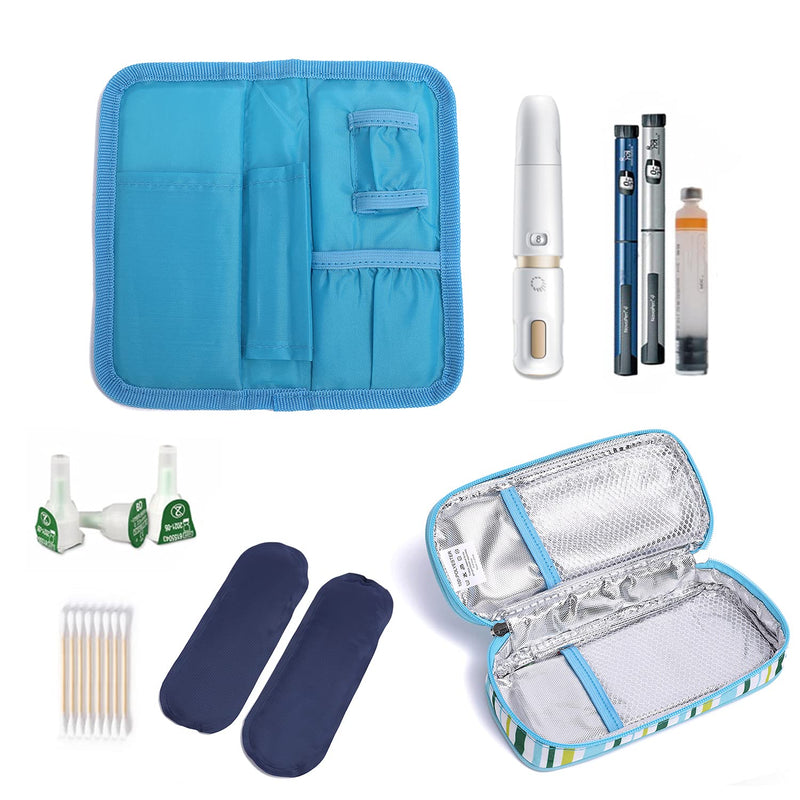 [Australia] - CREATOR Insulin Cooler Carrying Case, Diabetic Medication Organzier with 2 Ice Packs for Diabetic Supplies, Medicine, Pen, Vial Supply Light Blue 