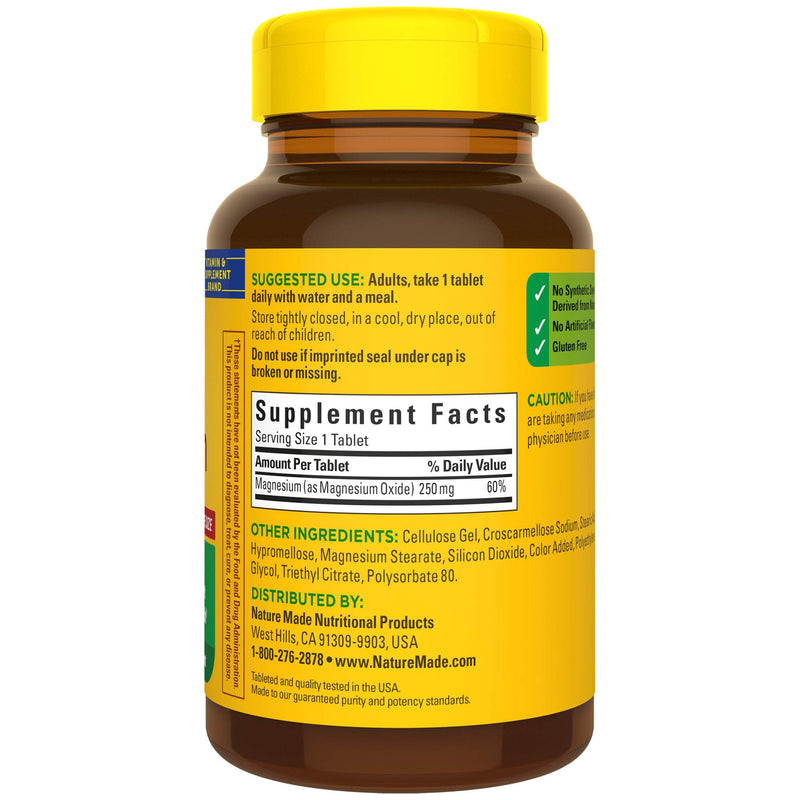 [Australia] - Nature Made Magnesium Oxide 250 mg, Dietary Supplement for Muscle Support, 200 Tablets, 200 Day Supply 