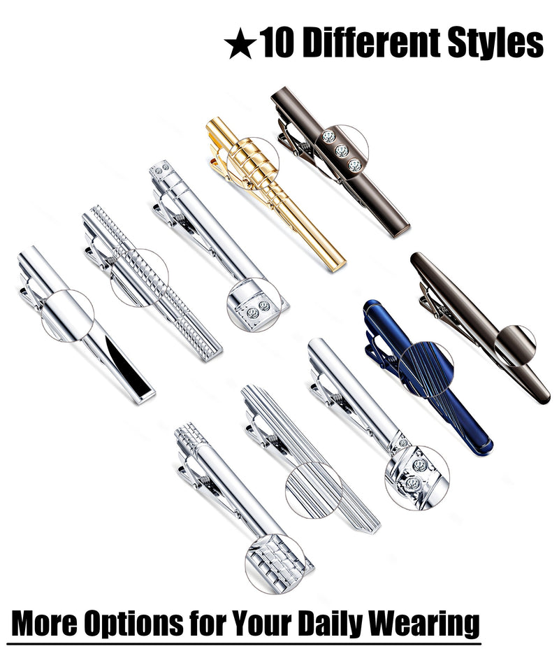 [Australia] - FIBO STEEL 10 Pcs Tie Clips Bar Pinch Clip for Men Wedding Business Tie Bar Clip with Box A: 10 Pcs a Set 