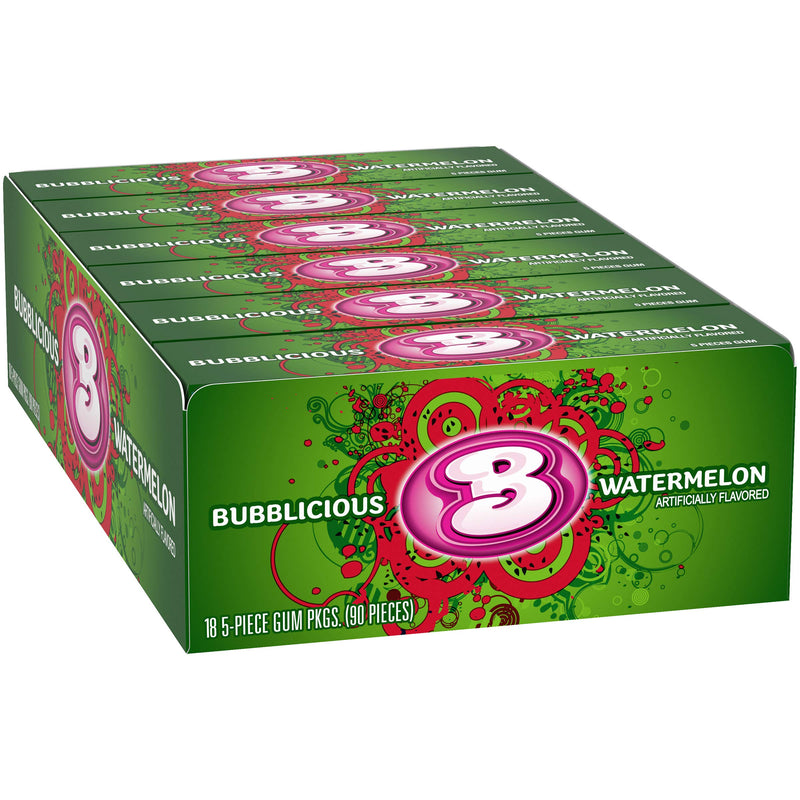 [Australia] - Bubblicious Watermelon Gum, 18 Packs of 5 Pieces (90 Total Pieces) 