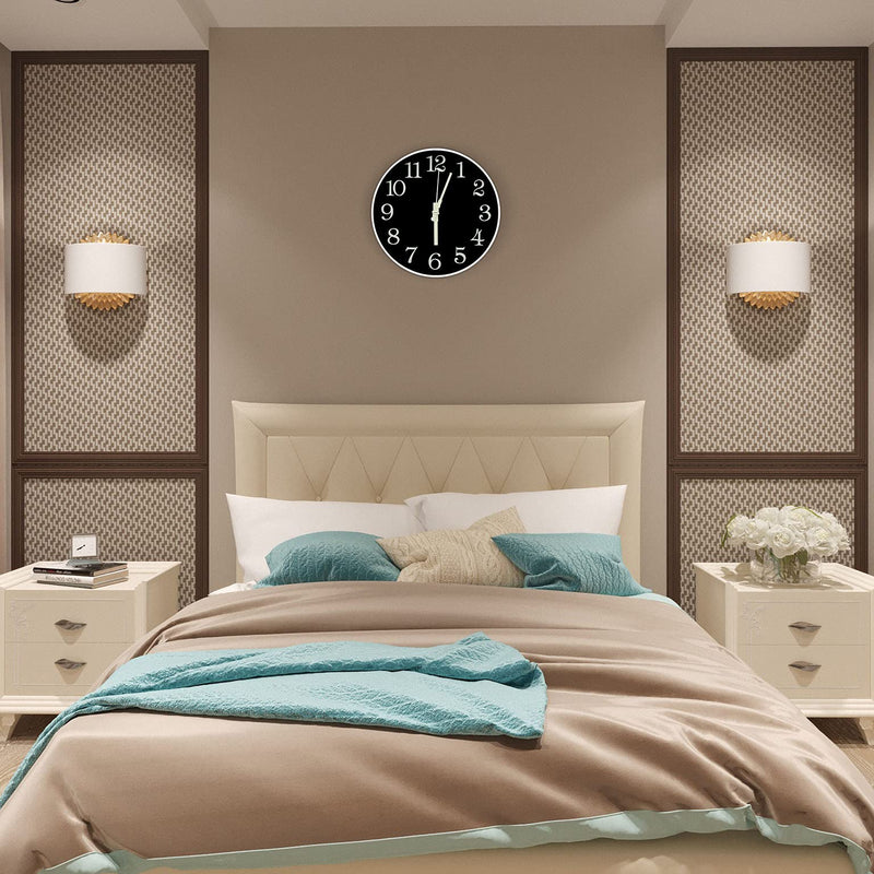 [Australia] - JoFomp Glow in The Dark Clock, 12" Non-Ticking Silent Luminous Wall Clock, Battery Operated Modern Quartz Clocks, Easy to Read for Home Kitchen Office Bedroom Black （style 2） 