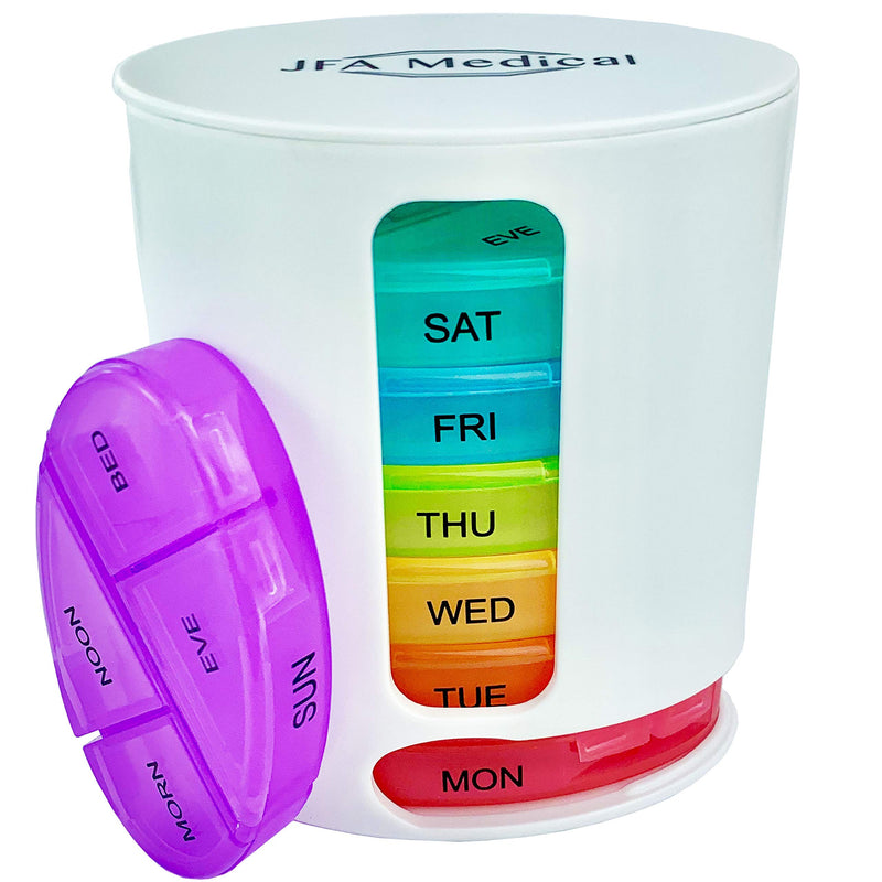 [Australia] - JFA Medical Weekly Oval Pill Box Organiser/Reminder for Medicines Supplements, Vitamins, 7days, 4 compartments per Day – Morning, Noon, Evening and Bed 
