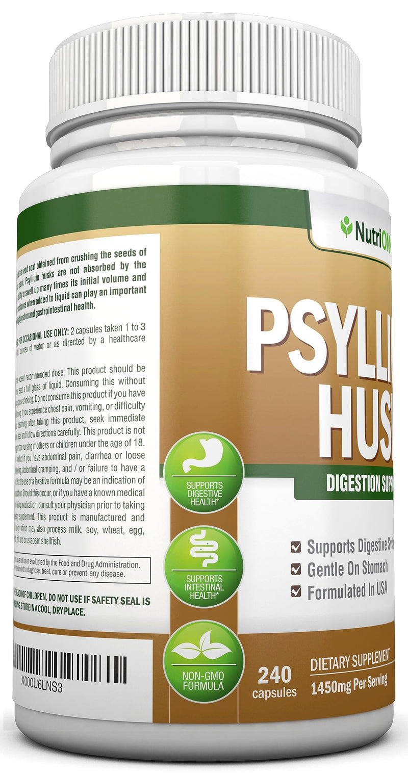 [Australia] - PSYLLIUM Husk Capsules - 1450mg Per Serving - 240 Capsules - Premium Psyllium Fiber Supplement - Great for Digestion and Regularity - 100% Natural Soluble Fiber 